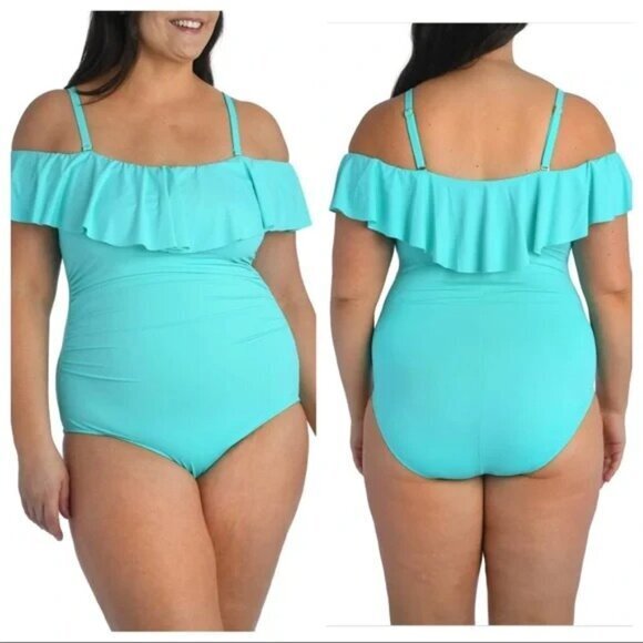$124 LA BLANCA Off the Shoulder Ruffle One-Piece Swimsuit Women's Size 20W NWT‎ - Picture 1 of 17